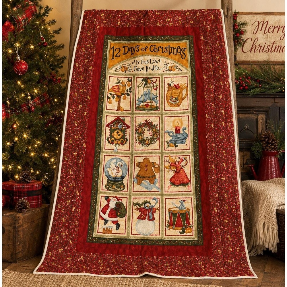 Nancy Halvorsen 12 Days of Christmas Quilted Wall Hanging Lap Quilt 35x52